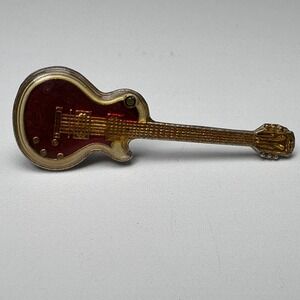 VTG Electric Guitar Lapel Pin Brooch Red & Gold-Tone Clutch 1.5 in Rock & Roll